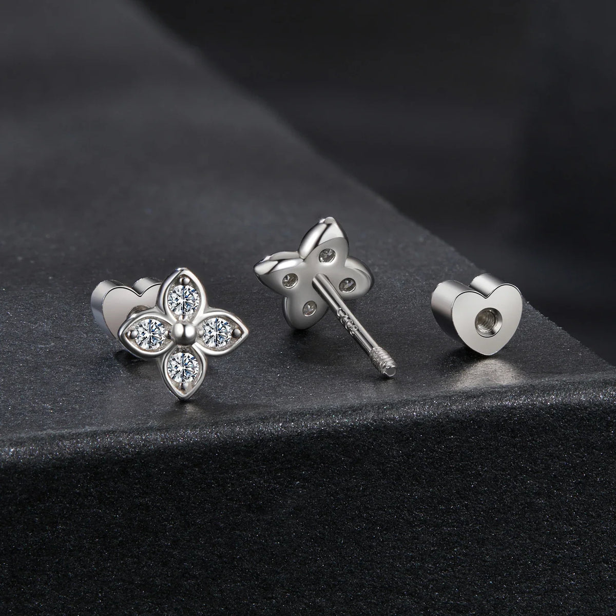 Four-Leaf Clover Moissanite Stud Earrings in Silver