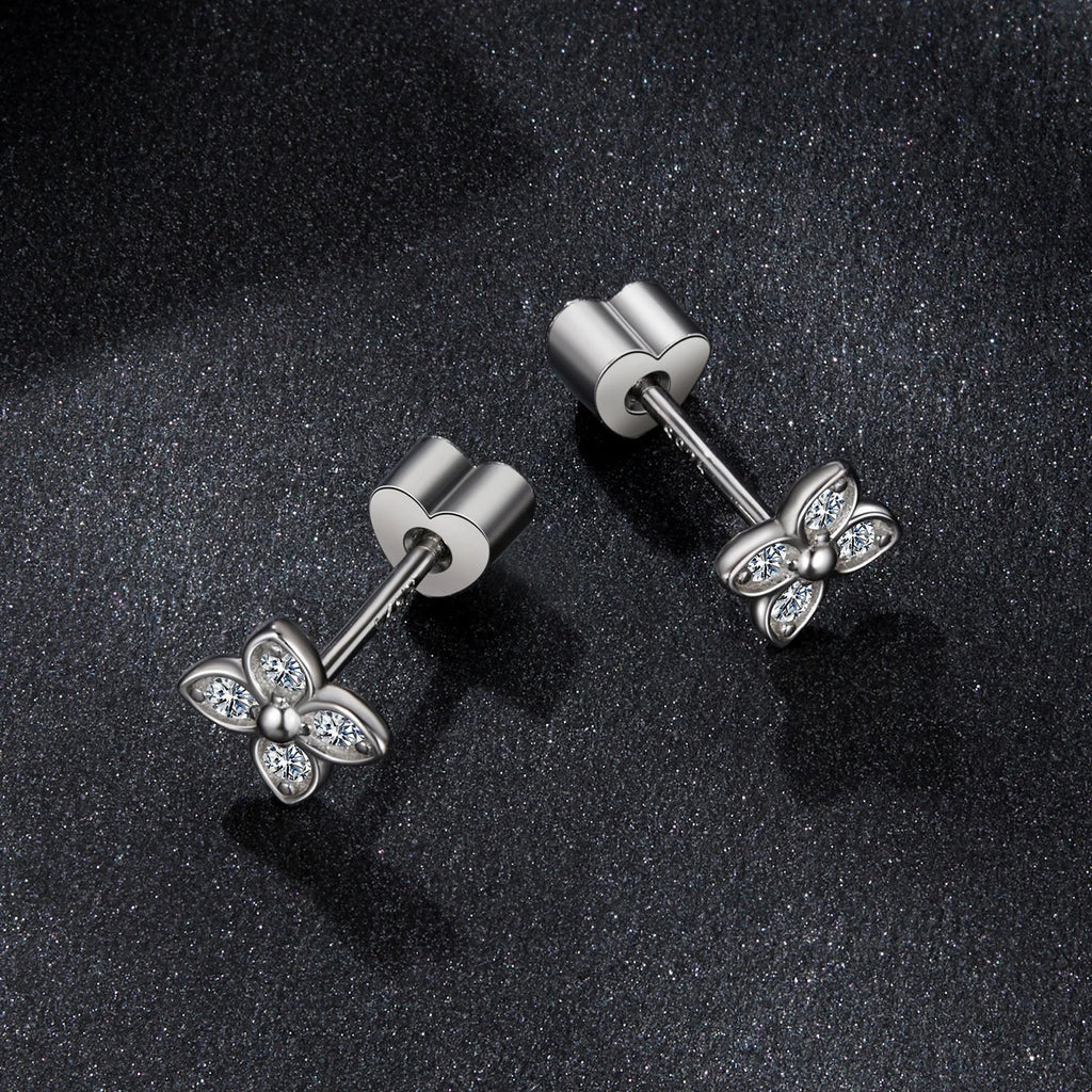 Four-Leaf Clover Moissanite Stud Earrings in Silver