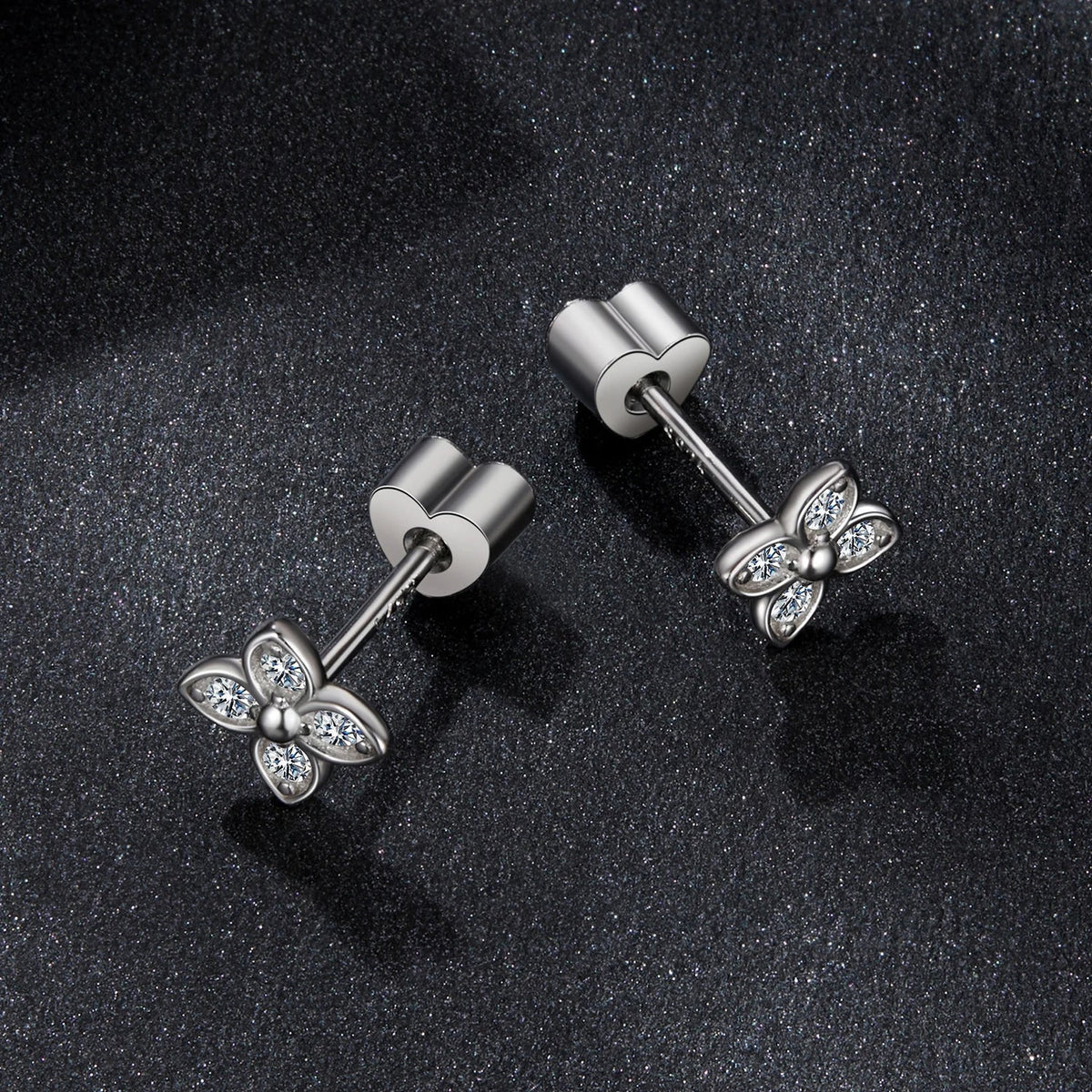 Four-Leaf Clover Moissanite Stud Earrings in Silver