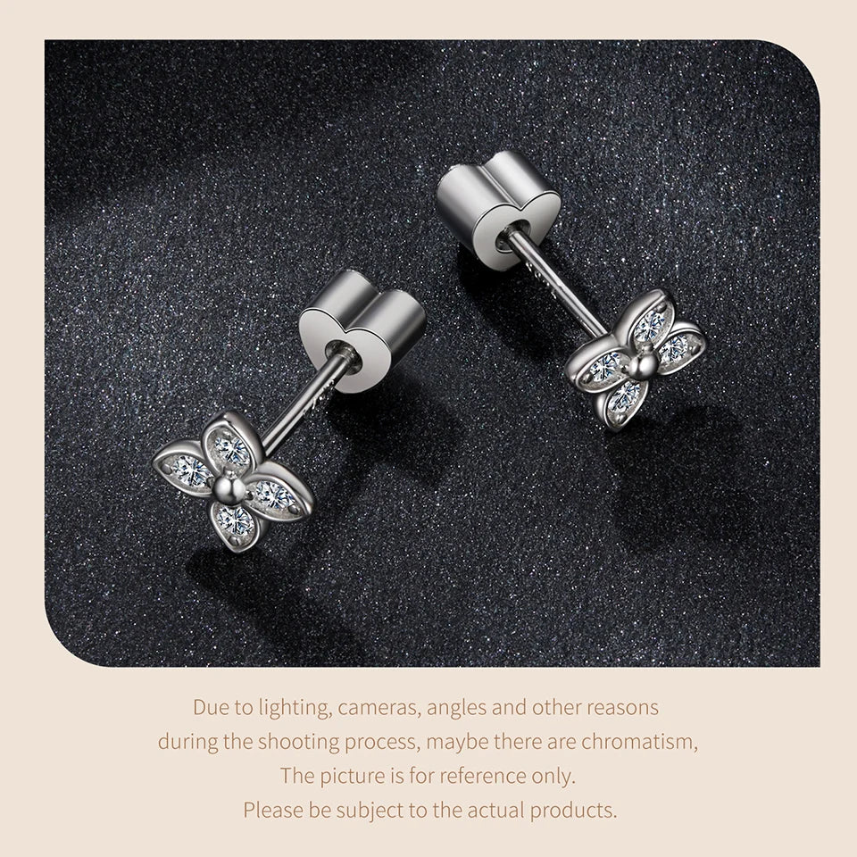 Four-Leaf Clover Moissanite Stud Earrings in Silver