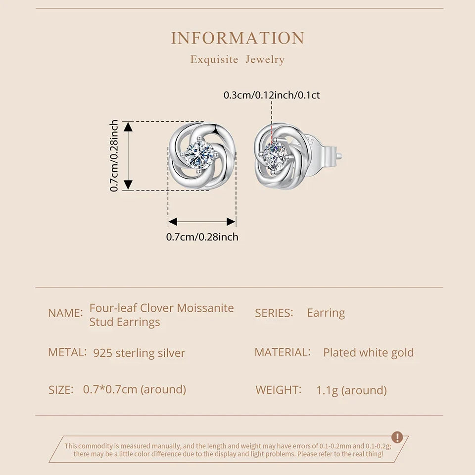 Moissanite Clover Knot Stud Earrings in Sterling Silver