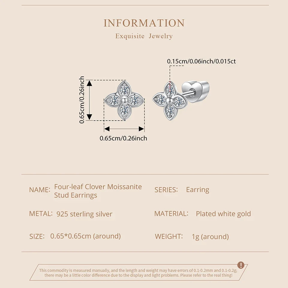 Four-Leaf Clover Moissanite Stud Earrings in Silver