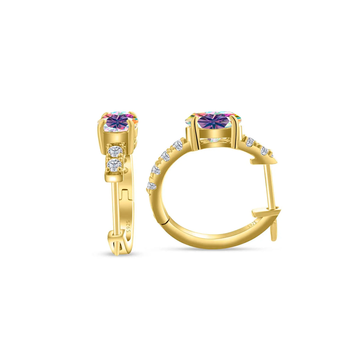 Colorful Oval Moissanite Hoop Earrings in Sterling Silver