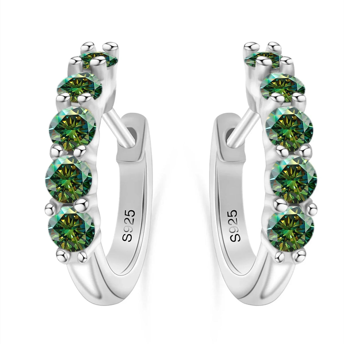 Colorful Five-Stone Moissanite Hoop Earrings in Sterling Silver