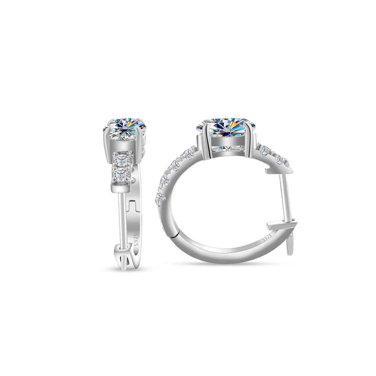 Colorful Oval Moissanite Hoop Earrings in Sterling Silver