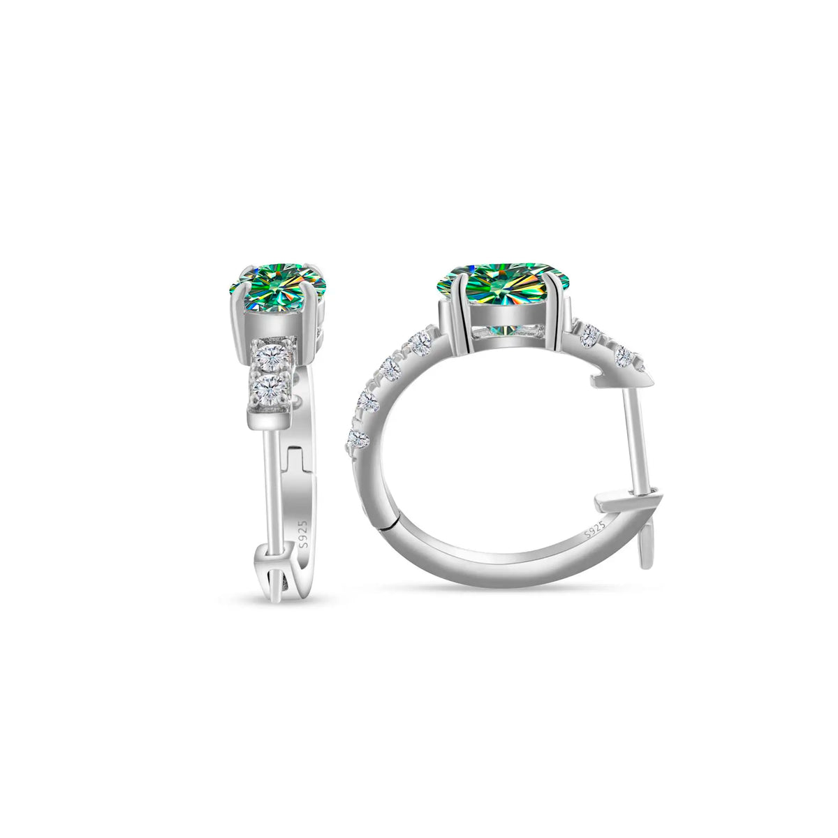 Colorful Oval Moissanite Hoop Earrings in Sterling Silver