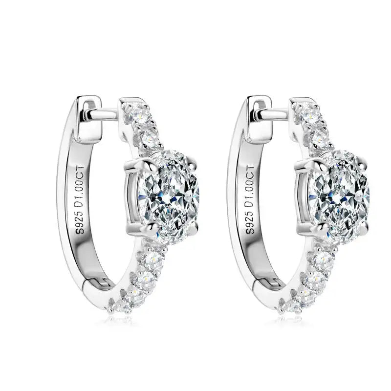 Colorful Oval Moissanite Hoop Earrings in Sterling Silver
