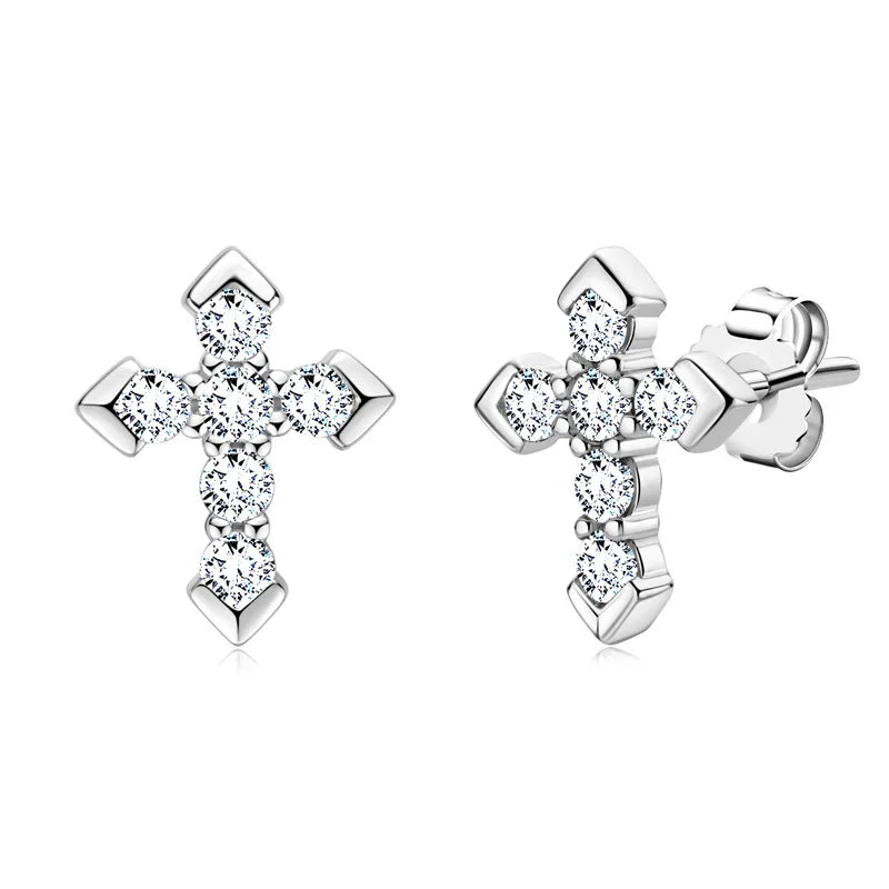Moissanite Arrow Cross Stud Earrings in Sterling Silver