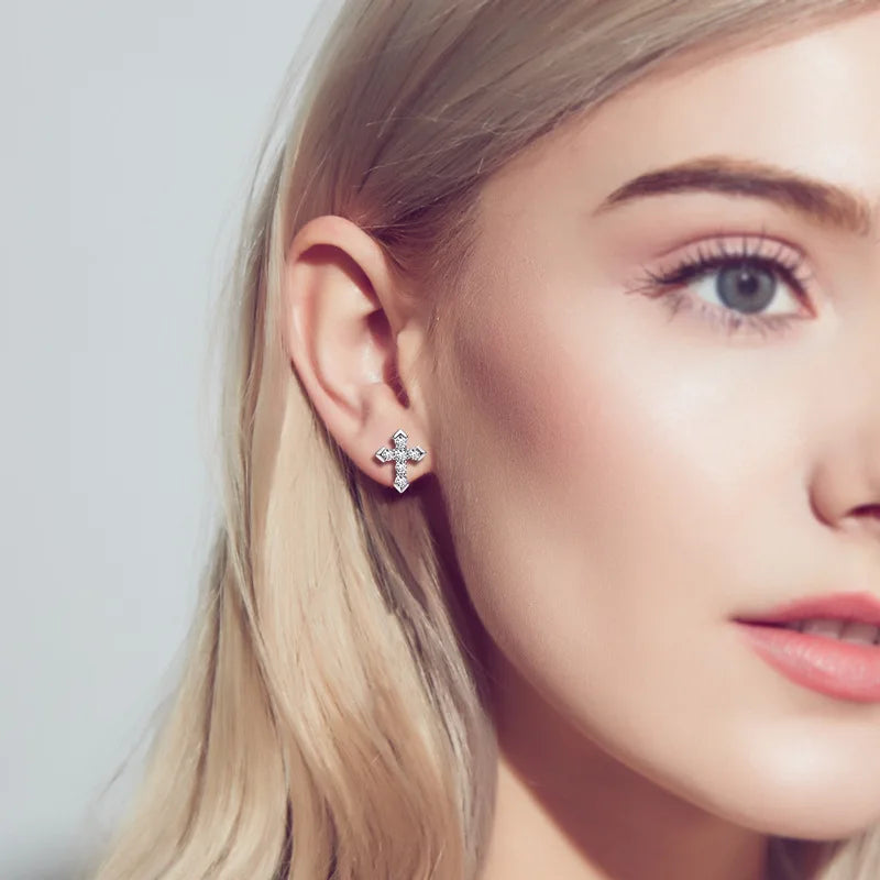 Moissanite Arrow Cross Stud Earrings in Sterling Silver