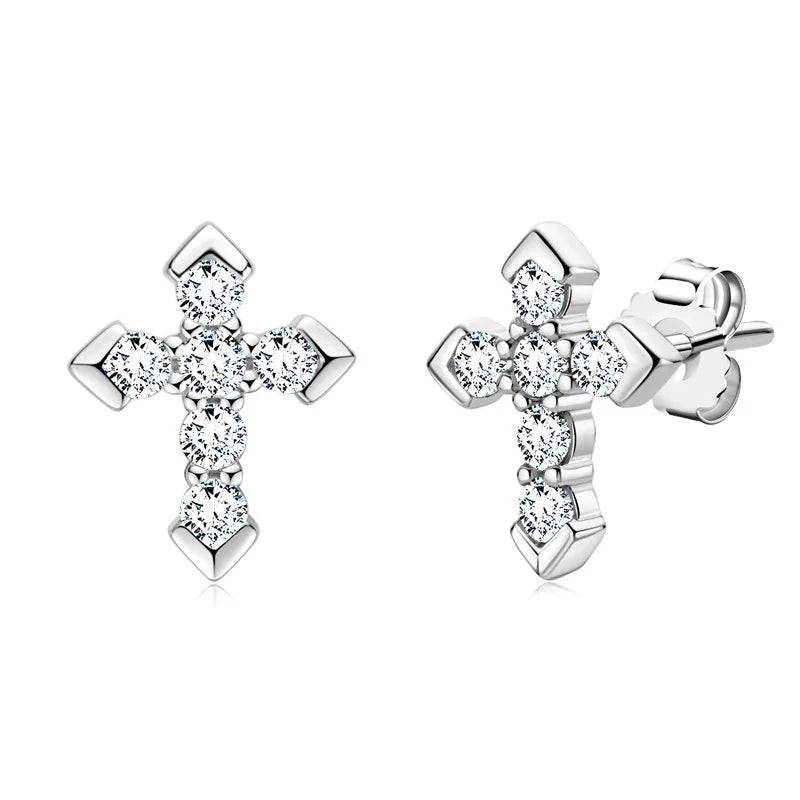 Moissanite Arrow Cross Stud Earrings in Sterling Silver