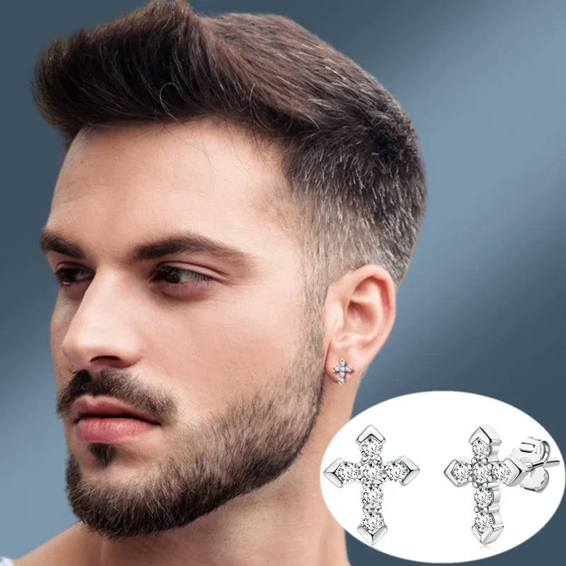 Moissanite Arrow Cross Stud Earrings in Sterling Silver