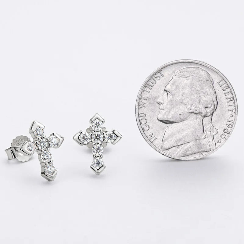 Moissanite Arrow Cross Stud Earrings in Sterling Silver
