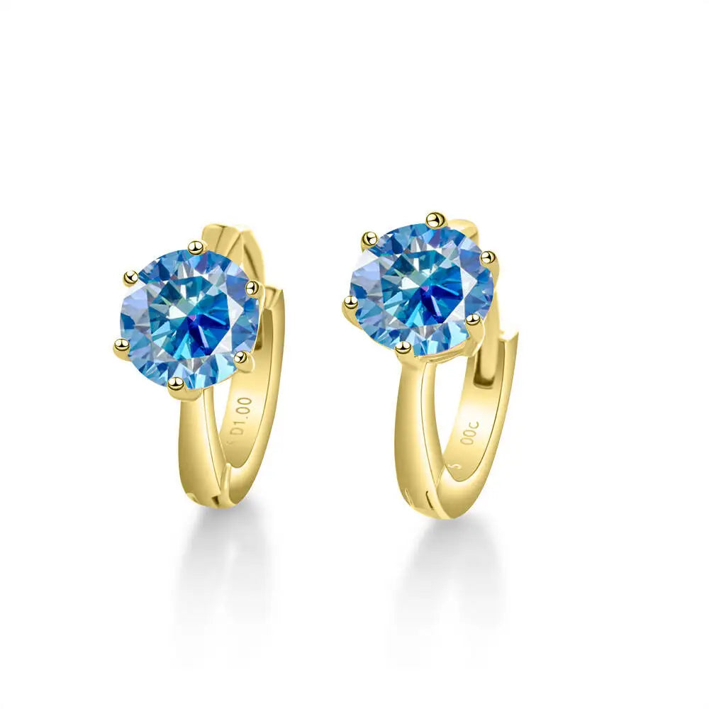 Colorful Solitaire Moissanite Hoop Earrings in Sterling Silver