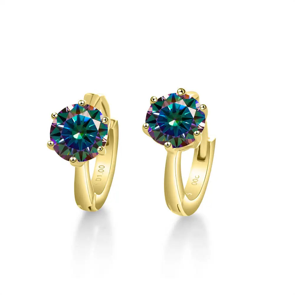 Colorful Solitaire Moissanite Hoop Earrings in Sterling Silver