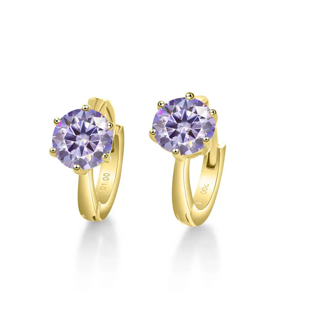 Colorful Solitaire Moissanite Hoop Earrings in Sterling Silver