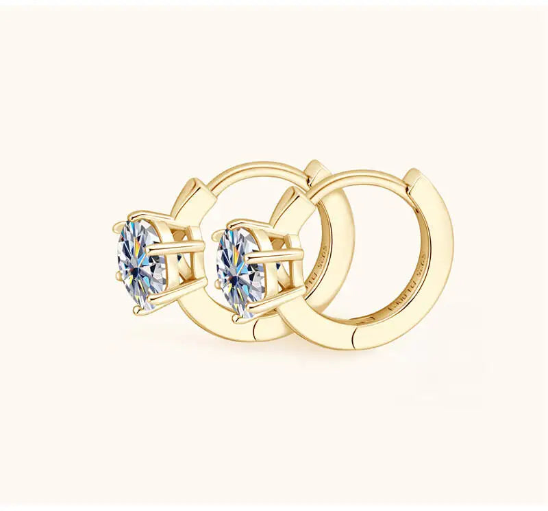 Colorful Solitaire Moissanite Hoop Earrings in Sterling Silver