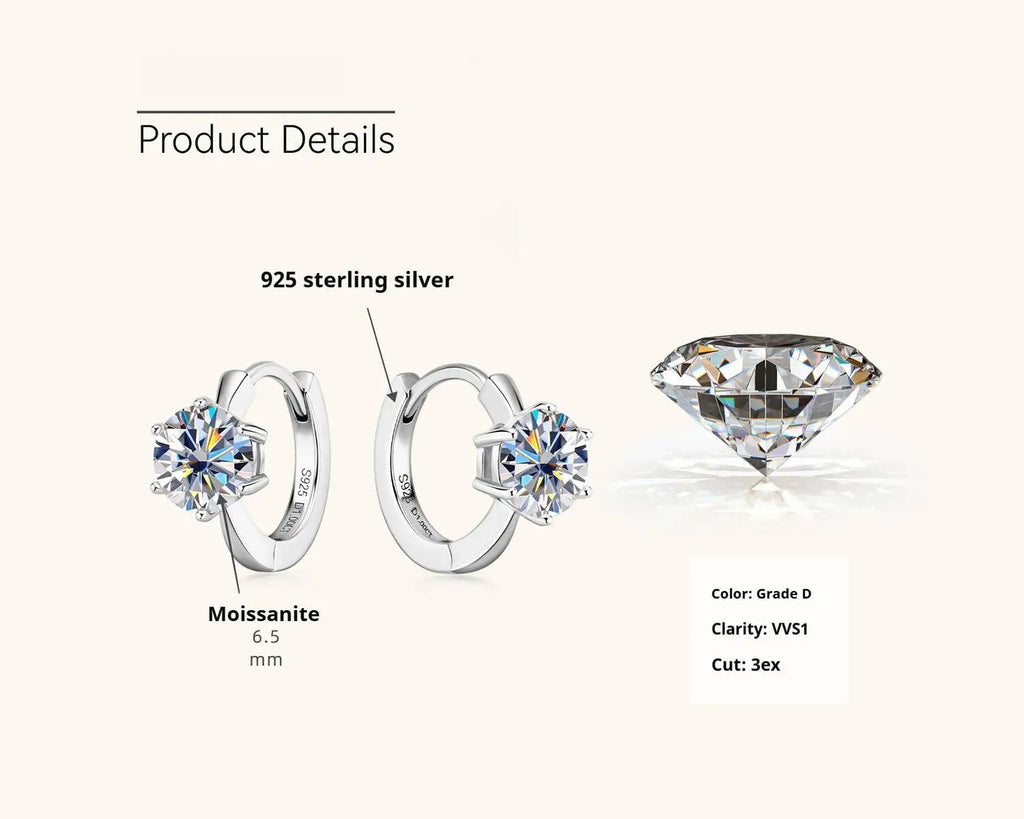 Colorful Solitaire Moissanite Hoop Earrings in Sterling Silver