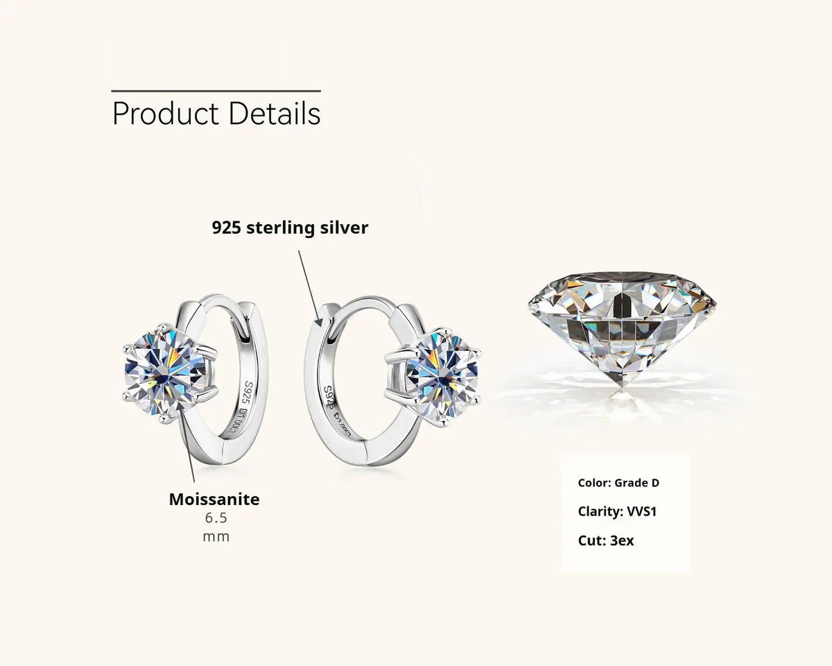 Colorful Solitaire Moissanite Hoop Earrings in Sterling Silver