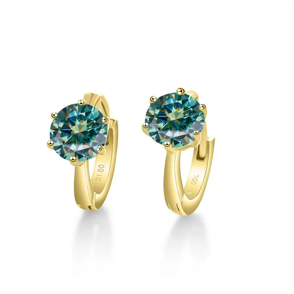Colorful Solitaire Moissanite Hoop Earrings in Sterling Silver