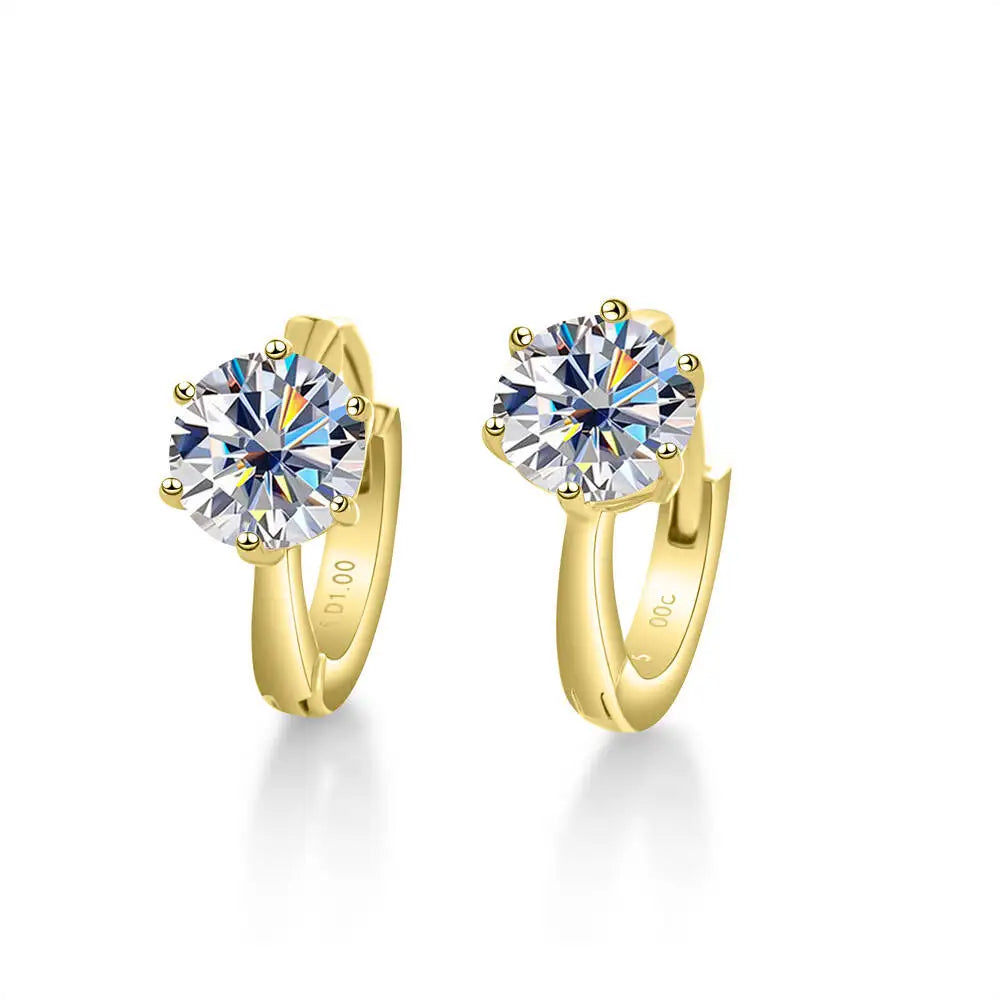 Colorful Solitaire Moissanite Hoop Earrings in Sterling Silver
