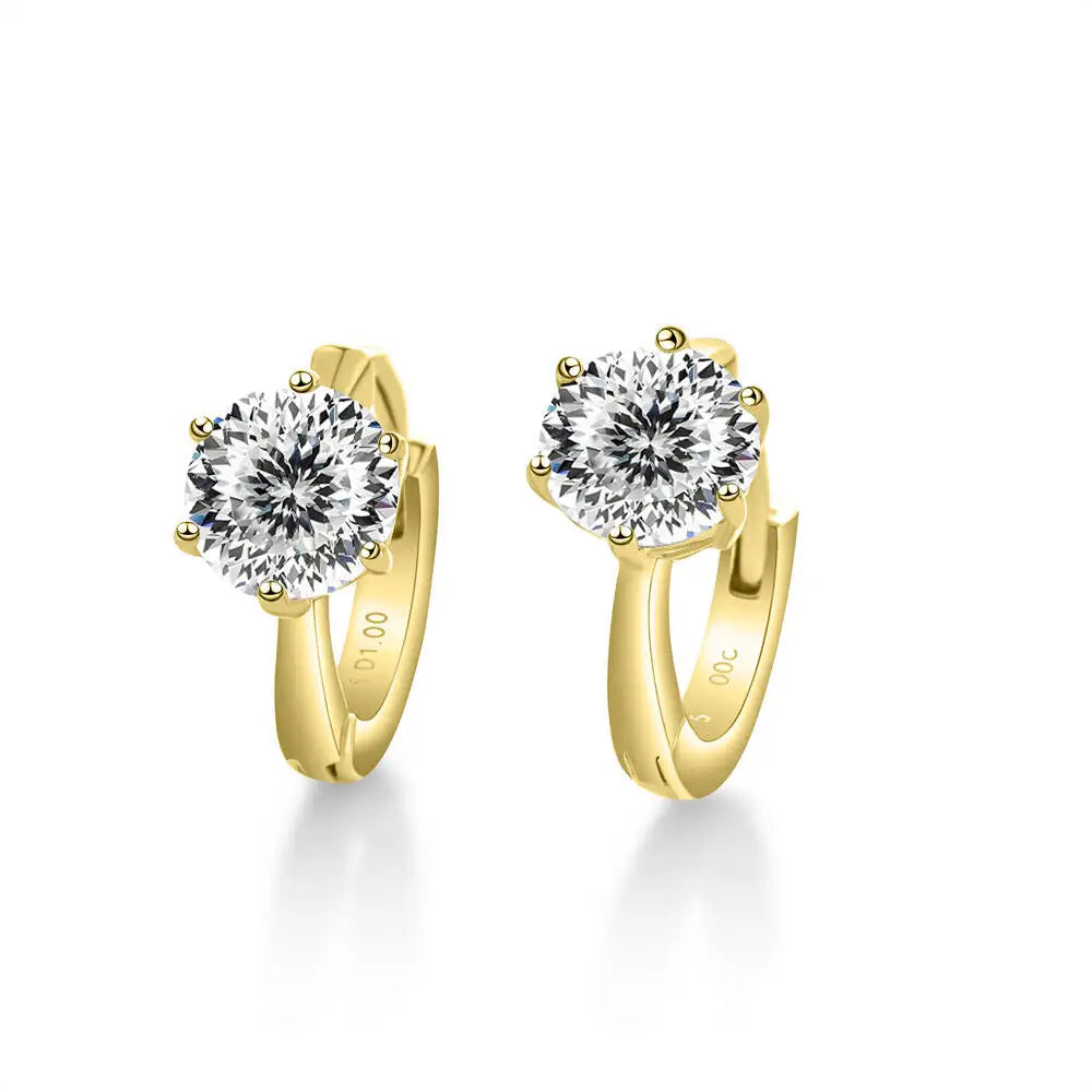 Colorful Solitaire Moissanite Hoop Earrings in Sterling Silver
