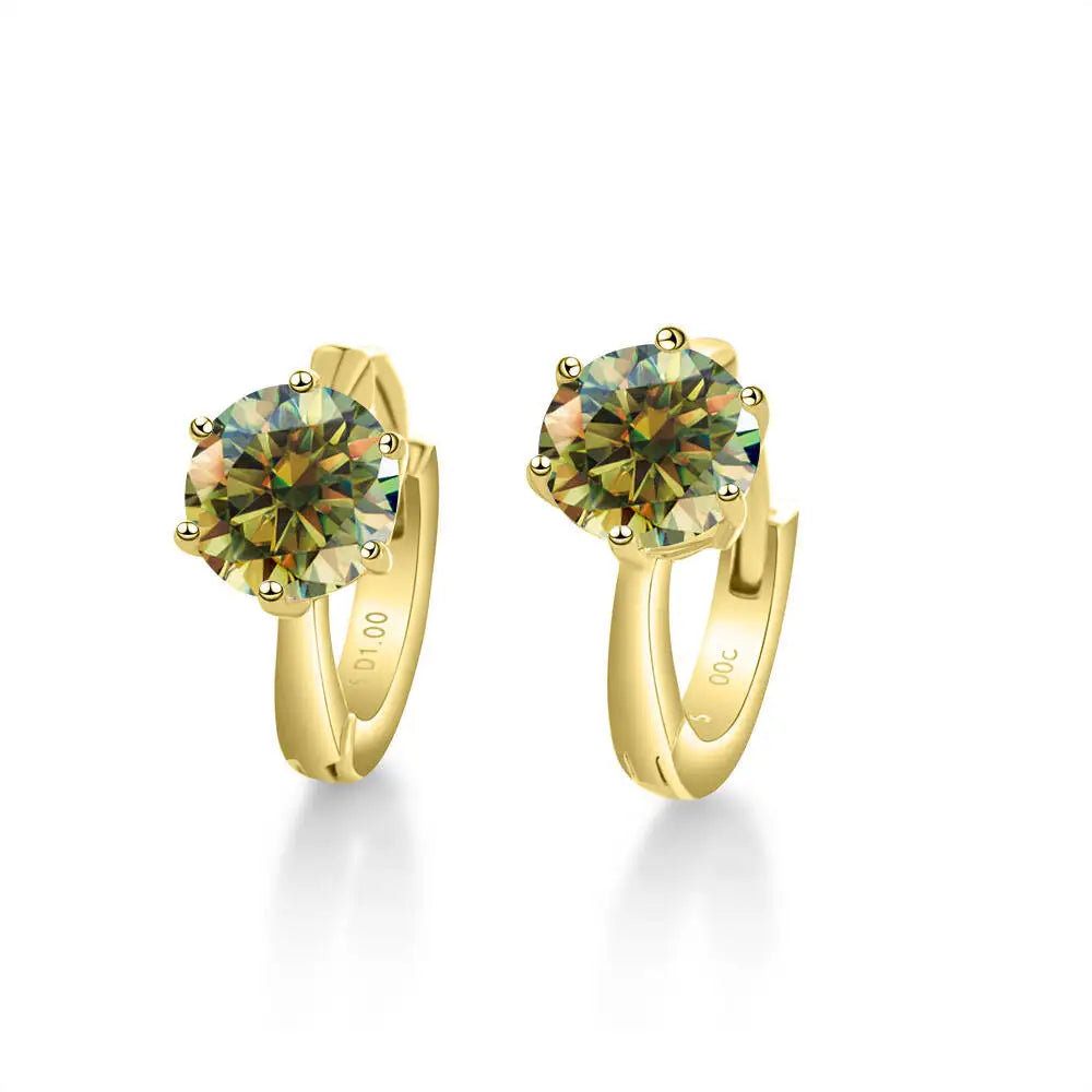 Colorful Solitaire Moissanite Hoop Earrings in Sterling Silver