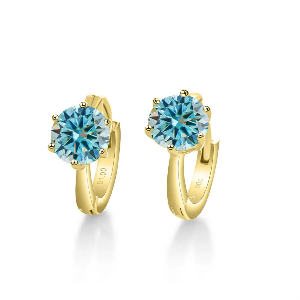Colorful Solitaire Moissanite Hoop Earrings in Sterling Silver