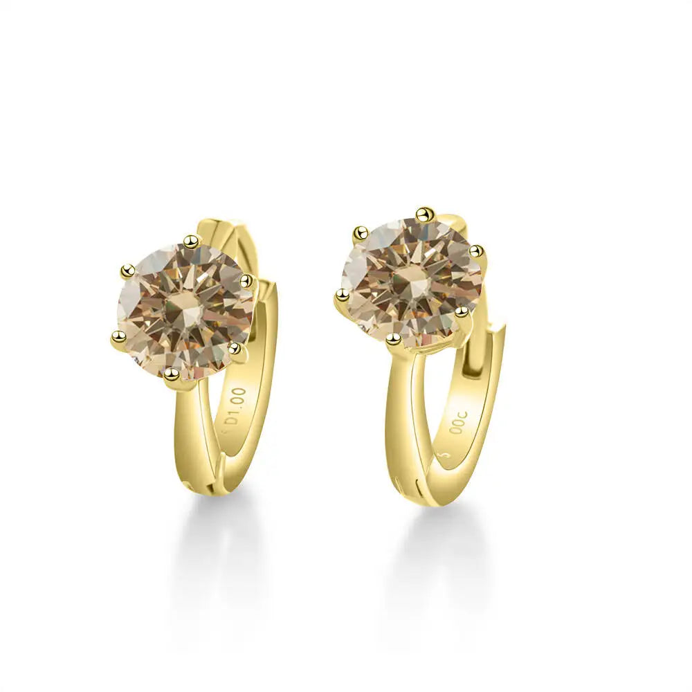 Colorful Solitaire Moissanite Hoop Earrings in Sterling Silver
