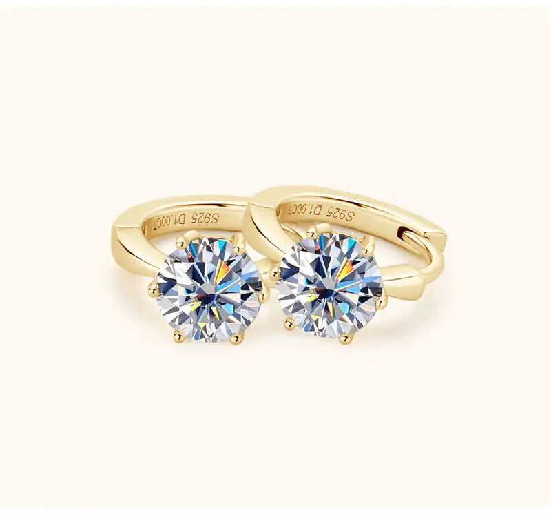 Colorful Solitaire Moissanite Hoop Earrings in Sterling Silver