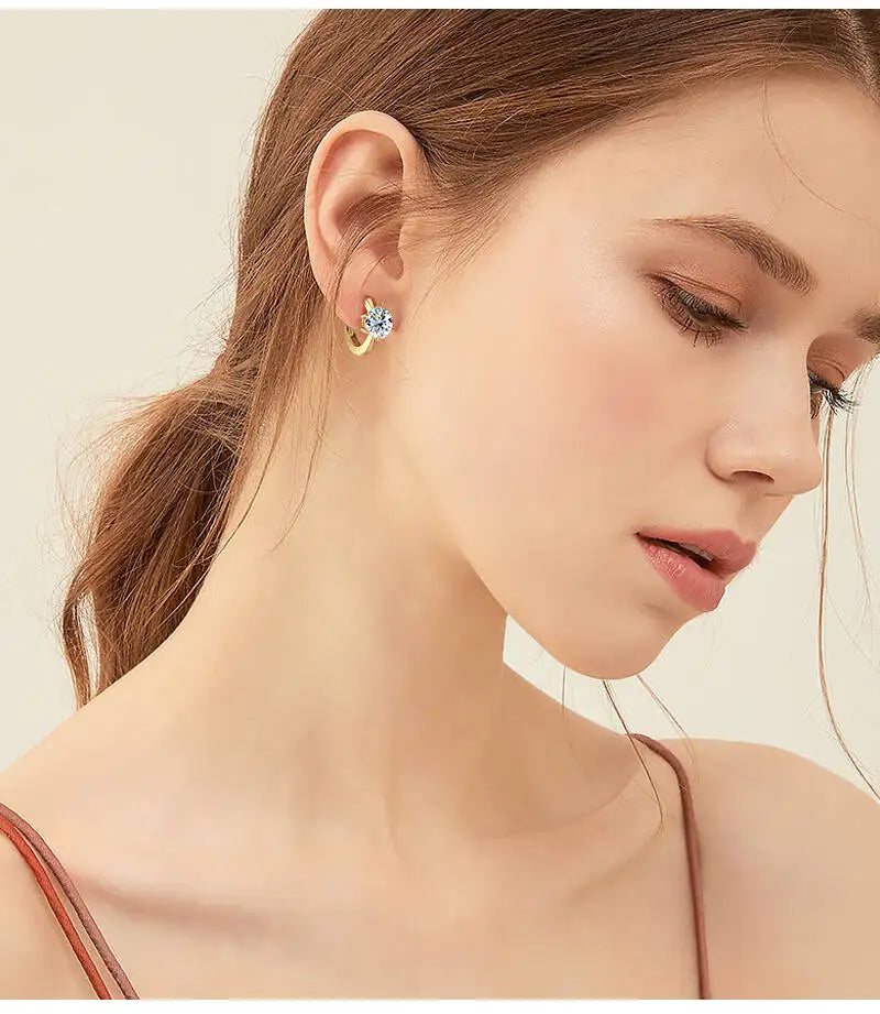 Colorful Solitaire Moissanite Hoop Earrings in Sterling Silver
