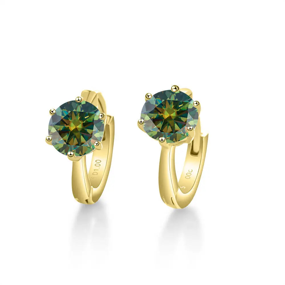 Colorful Solitaire Moissanite Hoop Earrings in Sterling Silver