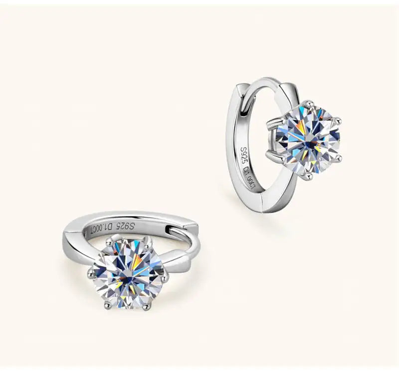 Colorful Solitaire Moissanite Hoop Earrings in Sterling Silver