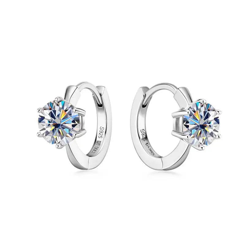 Colorful Solitaire Moissanite Hoop Earrings in Sterling Silver