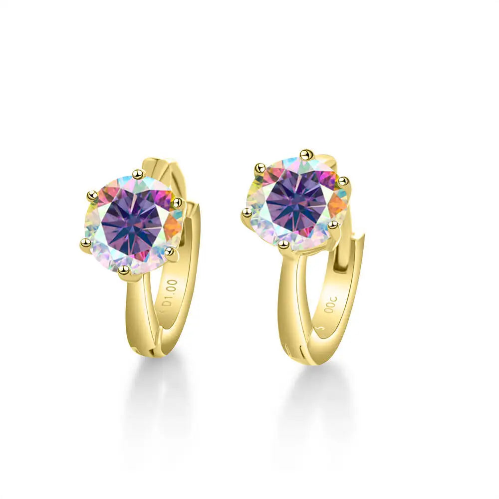 Colorful Solitaire Moissanite Hoop Earrings in Sterling Silver