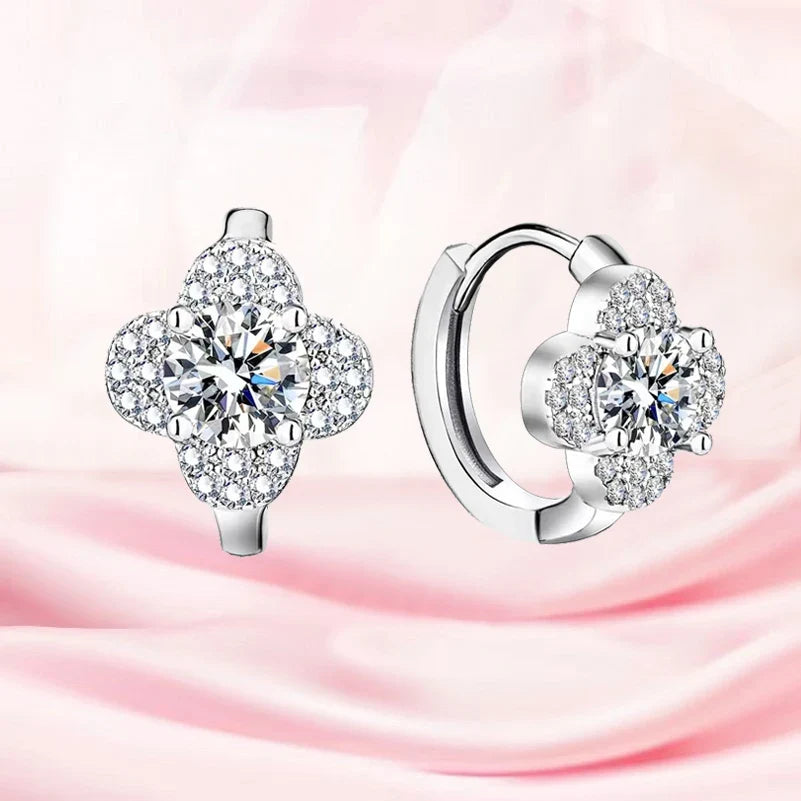 Clover Halo Moissanite Hoop Earrings in 925 Sterling Silver