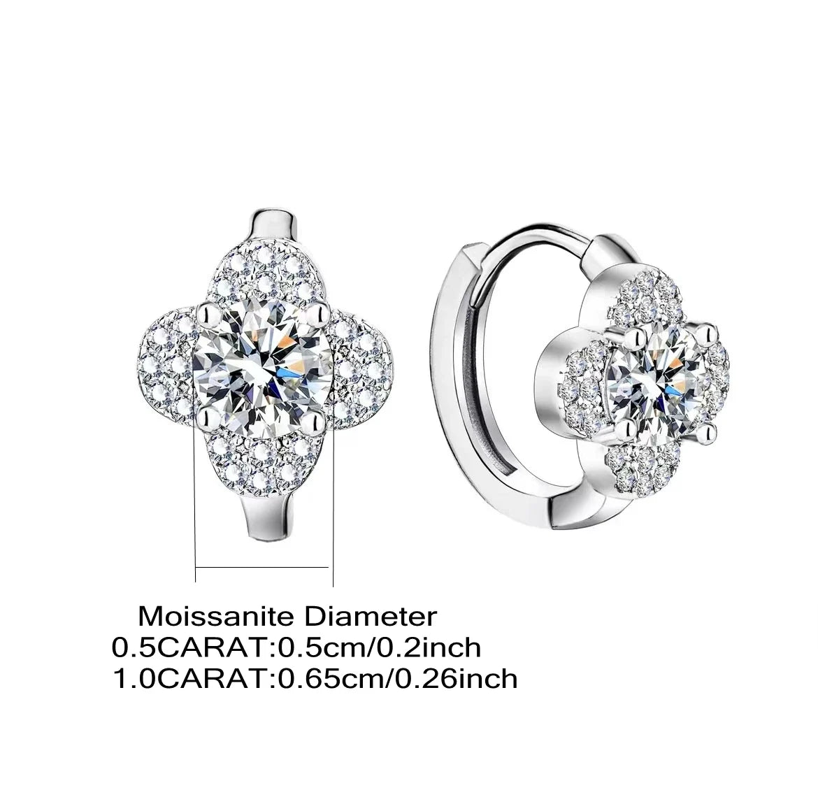Clover Halo Moissanite Hoop Earrings in 925 Sterling Silver