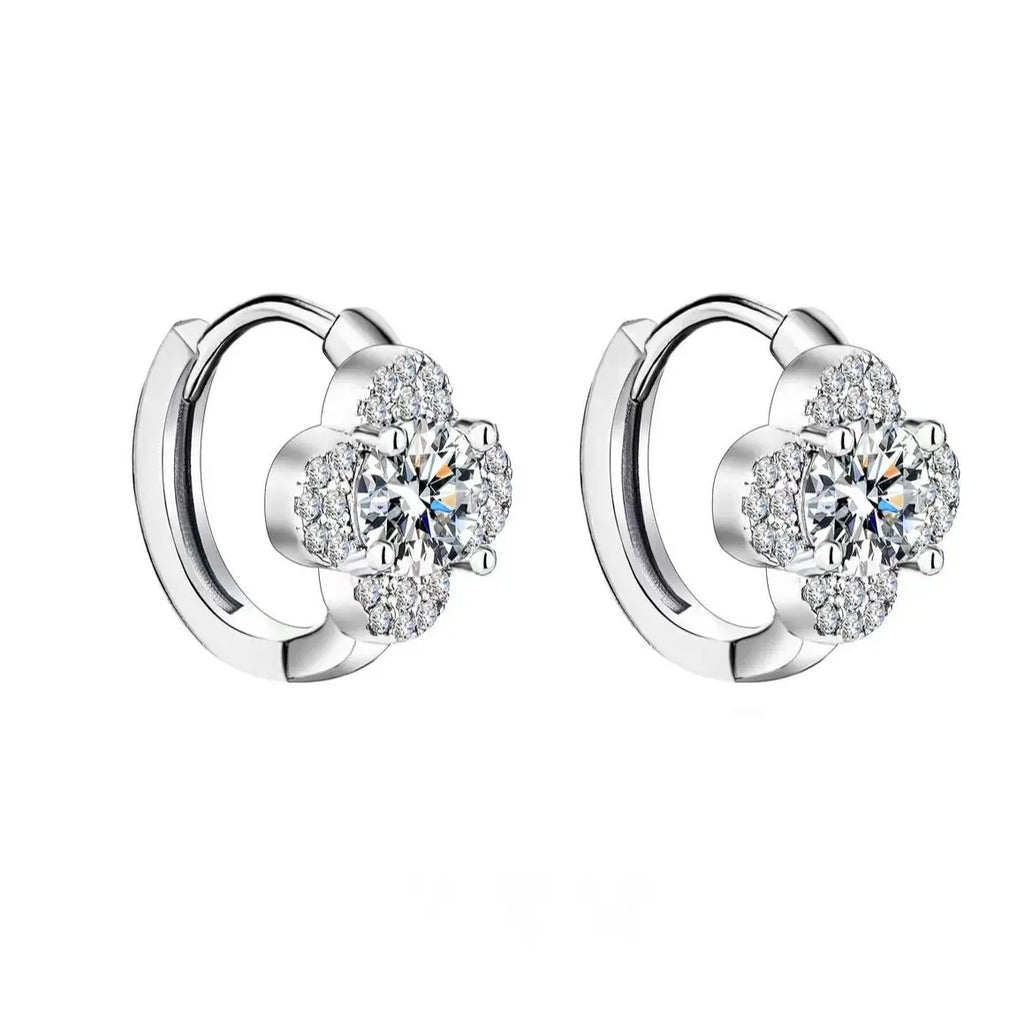 Clover Halo Moissanite Hoop Earrings in 925 Sterling Silver