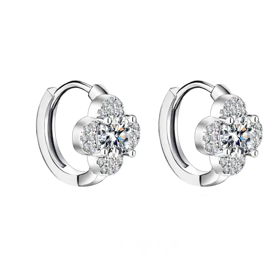 Clover Halo Moissanite Hoop Earrings in 925 Sterling Silver