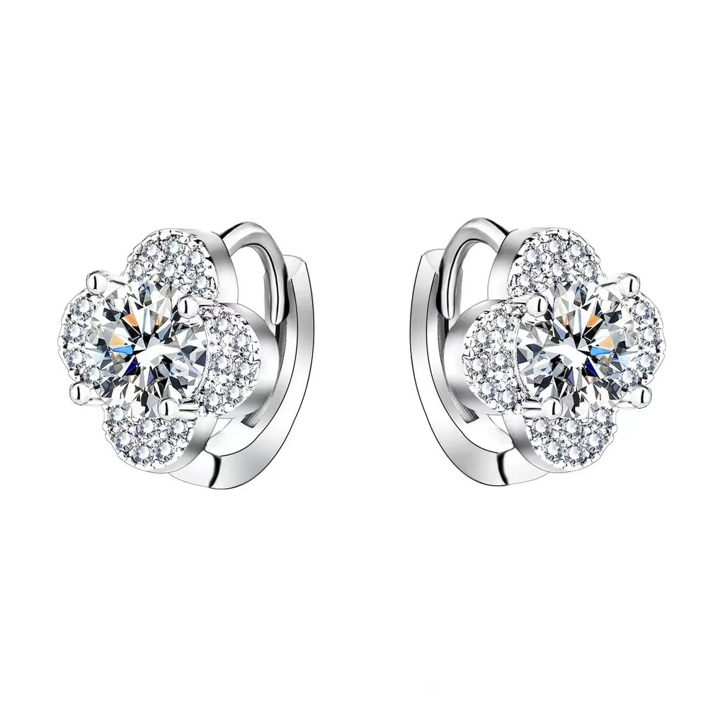 Clover Halo Moissanite Hoop Earrings in 925 Sterling Silver