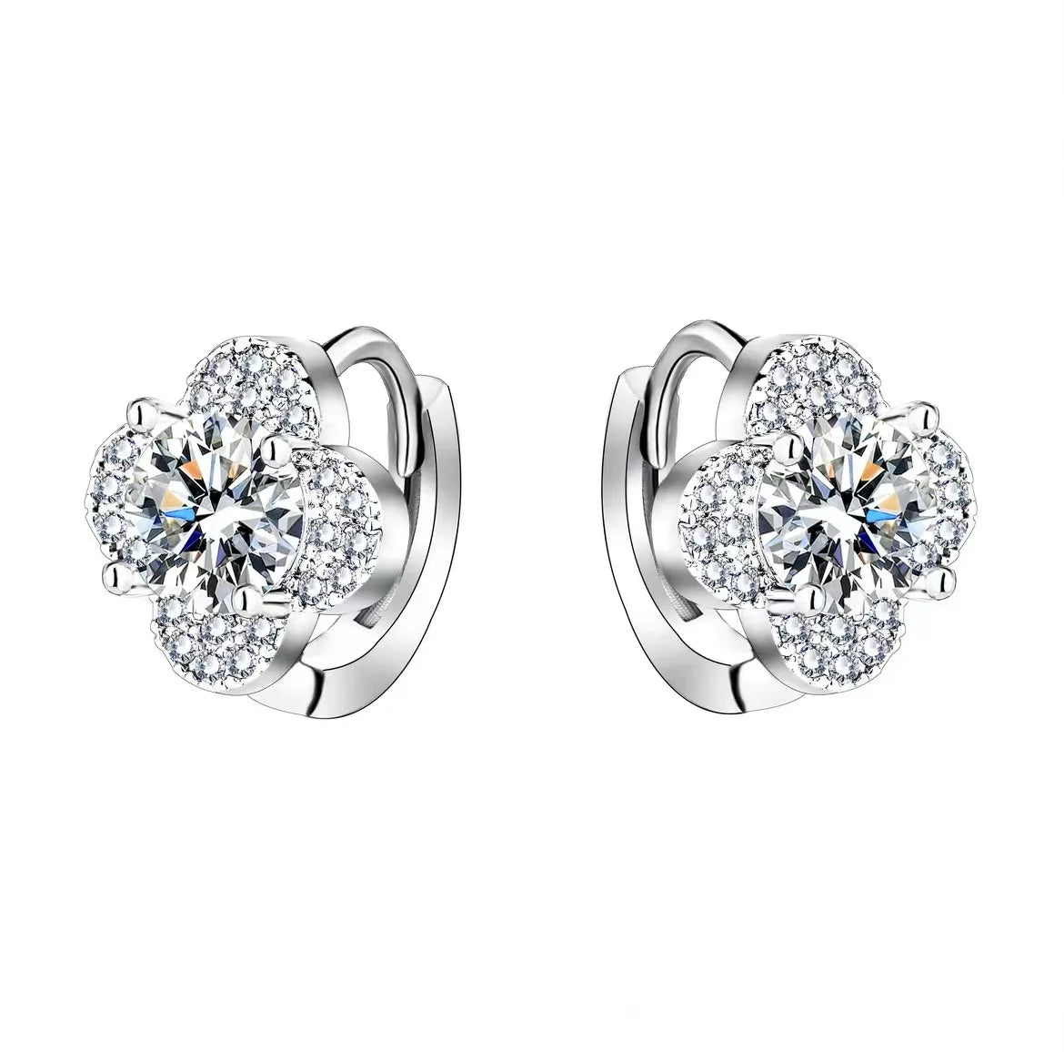 Clover Halo Moissanite Hoop Earrings in 925 Sterling Silver
