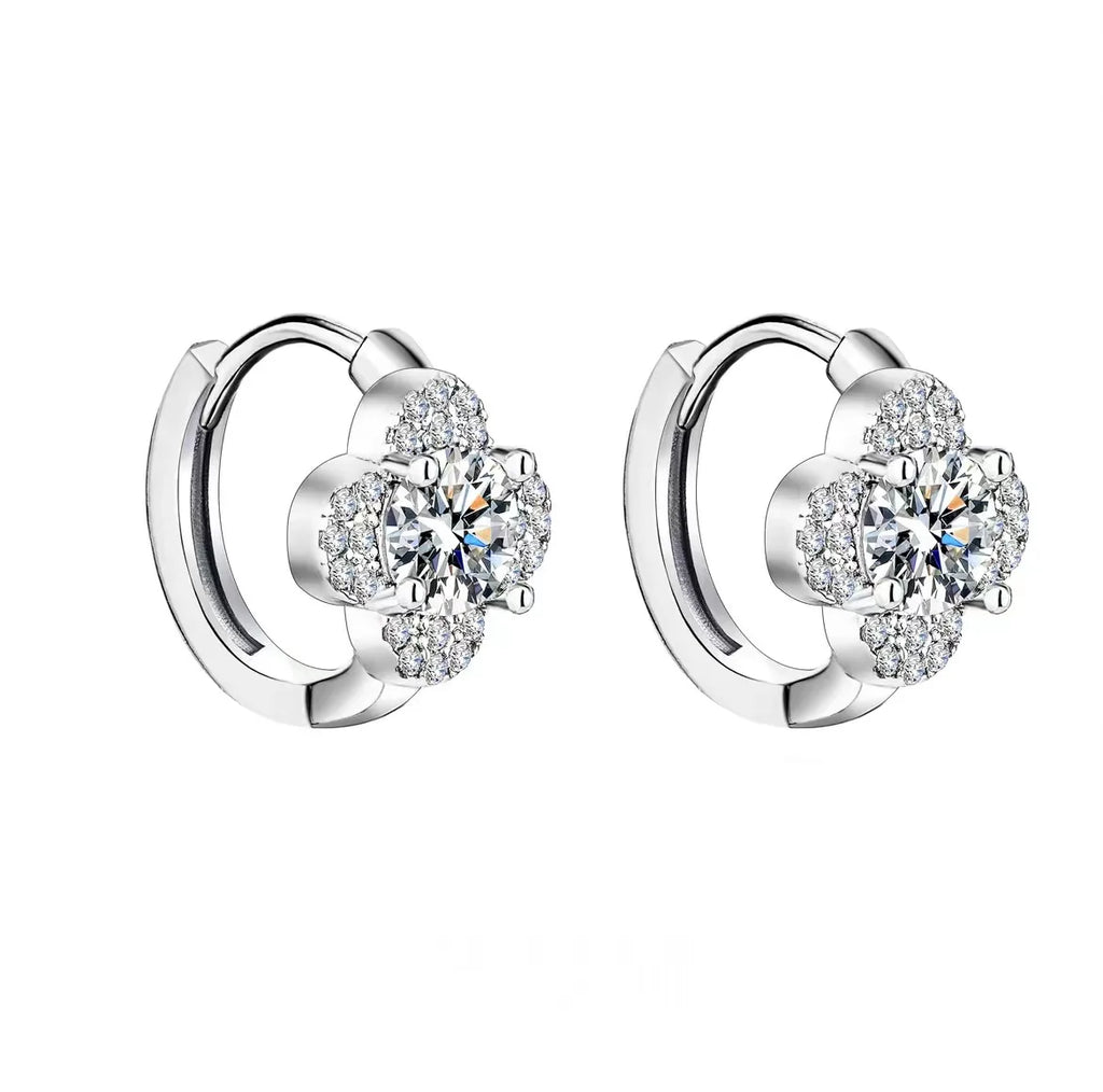 Clover Halo Moissanite Hoop Earrings in 925 Sterling Silver