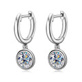 Bezel Moissanite Hoop Drop Earrings in Sterling Silver