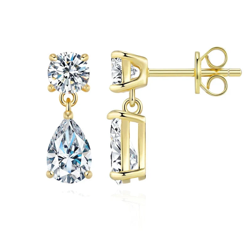 Round & Pear Moissanite Drop Earrings in Sterling Silver