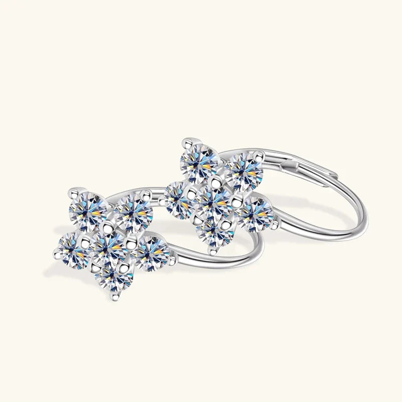 Flower Cluster Moissanite Leverback Earrings in Sterling Silver