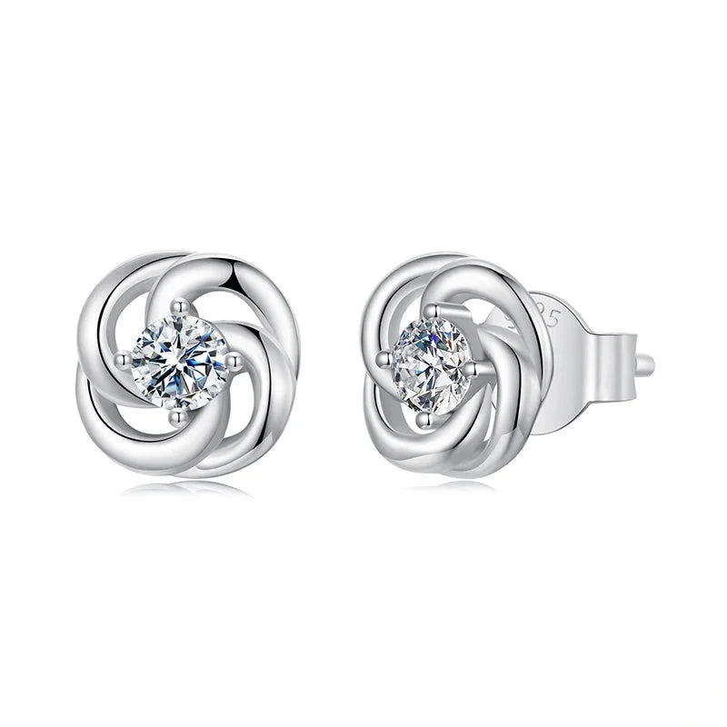 Moissanite Clover Knot Stud Earrings in Sterling Silver