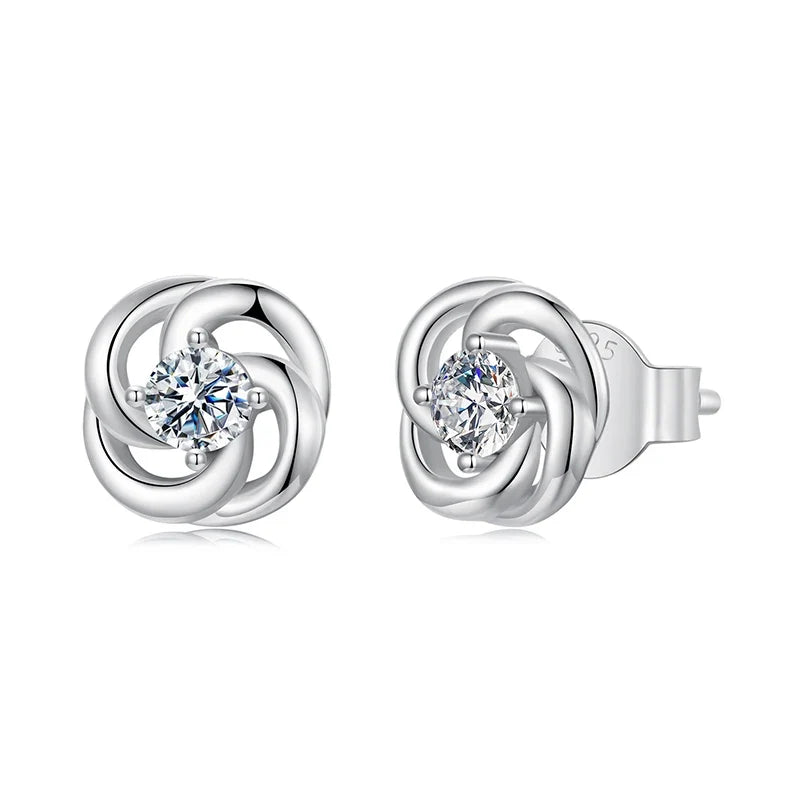 Moissanite Clover Knot Stud Earrings in Sterling Silver