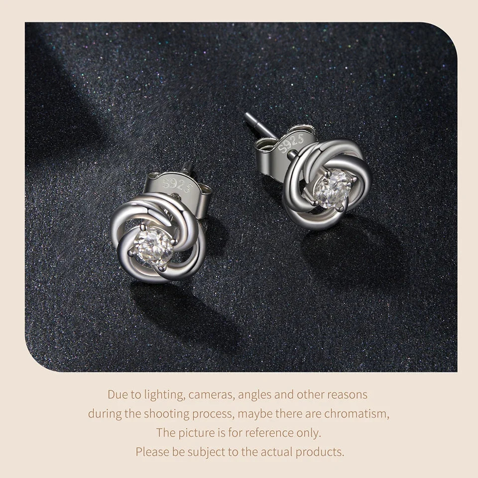 Moissanite Clover Knot Stud Earrings in Sterling Silver