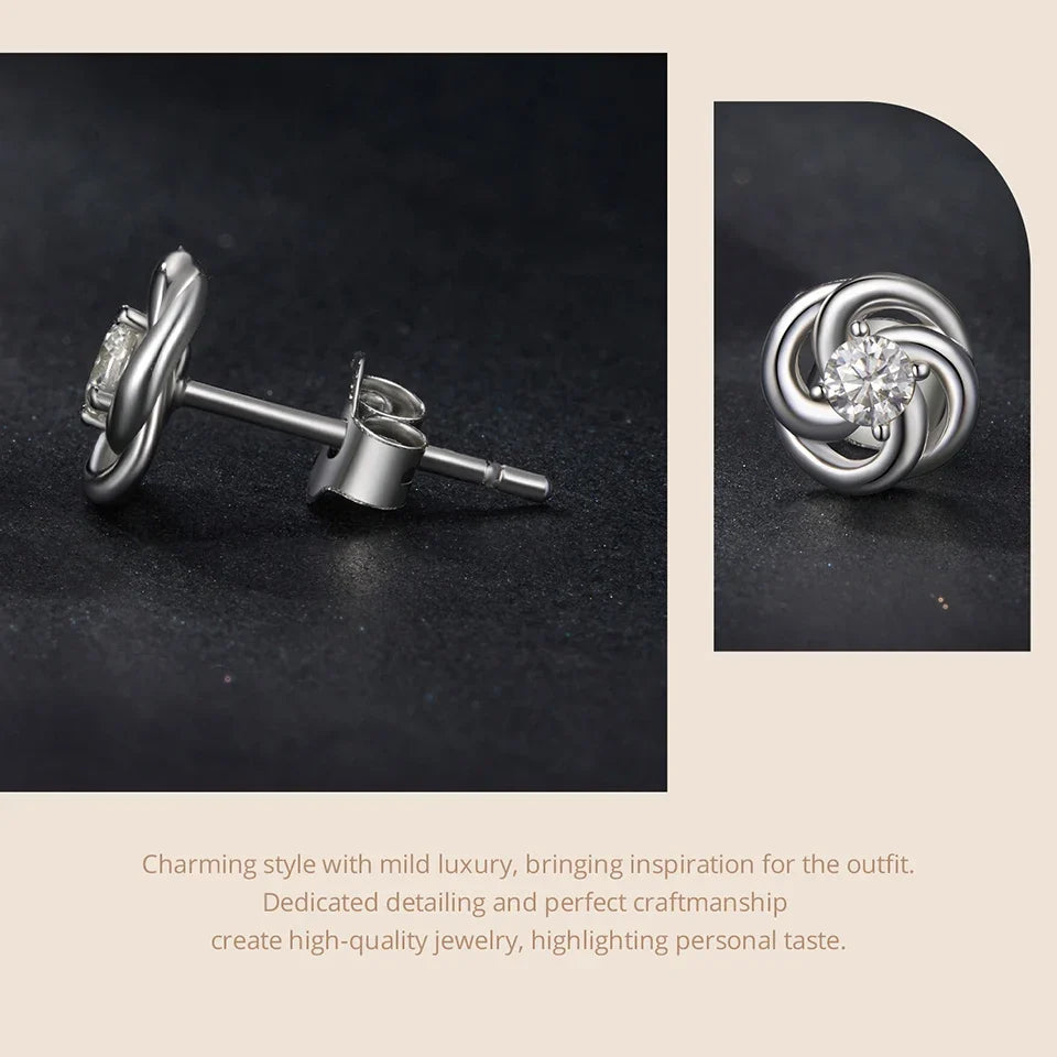 Moissanite Clover Knot Stud Earrings in Sterling Silver