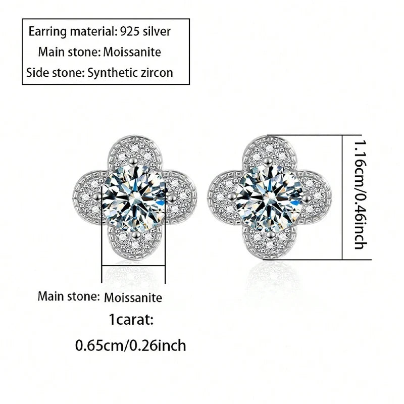 Clover Moissanite Stud Earrings with Zircon Accents in Silver