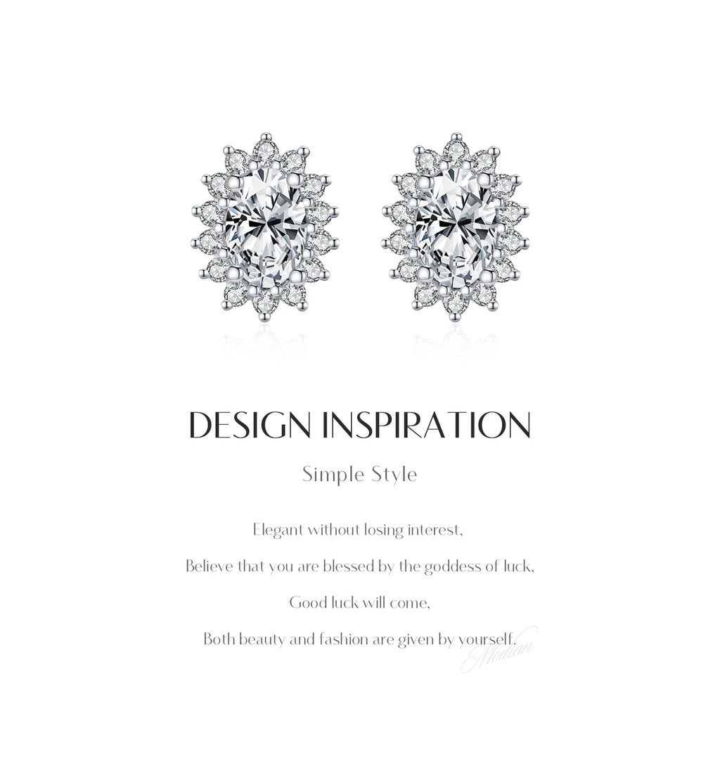 Oval Moissanite Floral Halo Stud Earrings in Sterling Silver